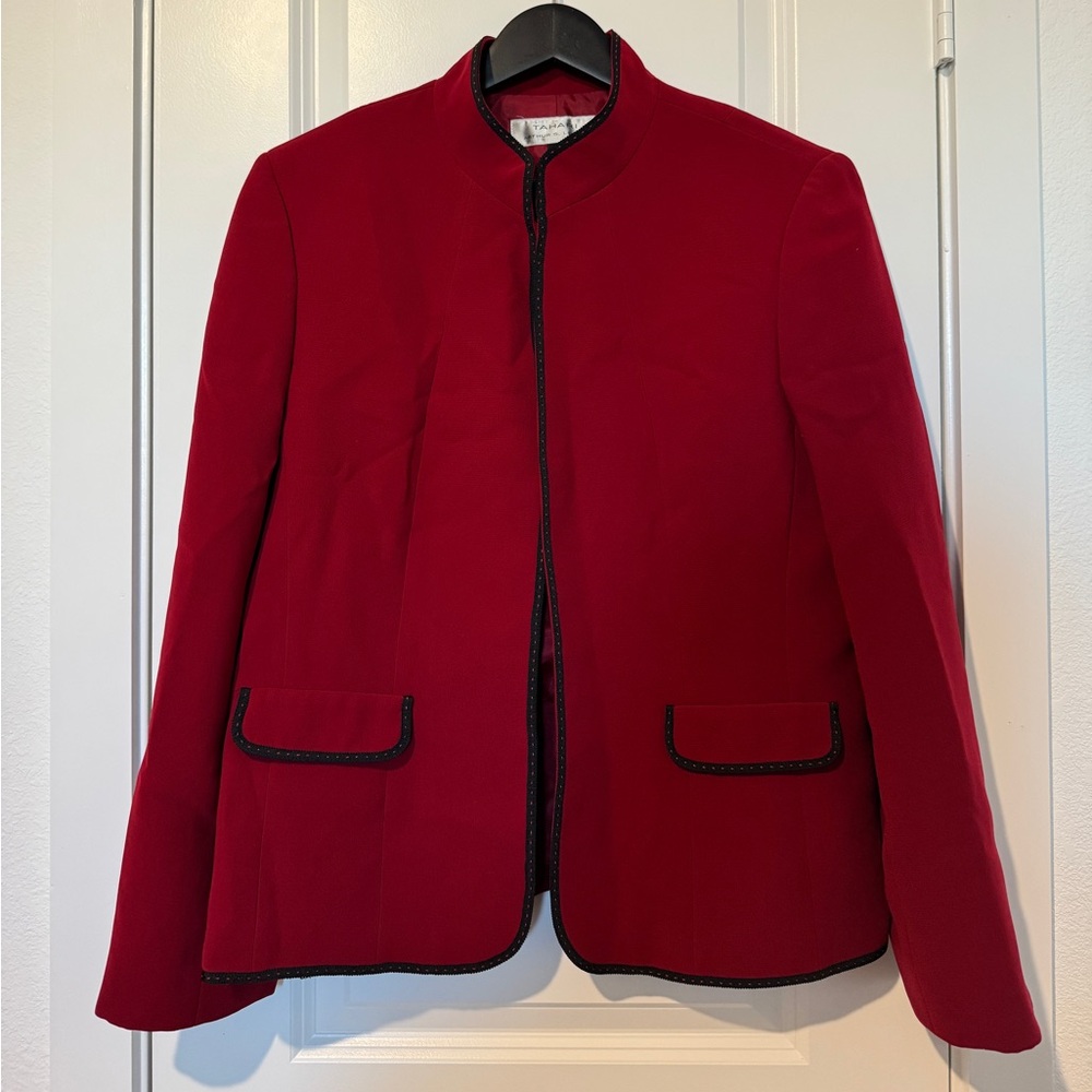 Tahari ASL Red Blazer with Black Accents